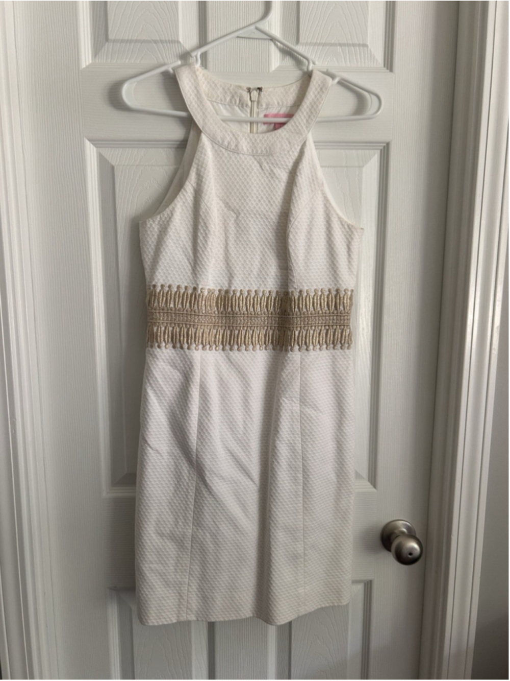 Lilly Pulitzer Dress Size 2 White With Gold Embroidery Halter